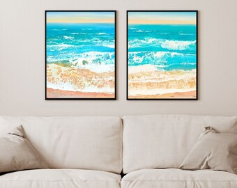 Beach Diptych - Set of 2 Original Paintings on Canvas, 108 x 65cm/42.5x25.5 inches, Ready to Hang