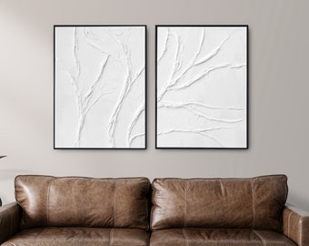 Juego de 2 arte de pared Wabi Sabi: pintura blanca minimalista