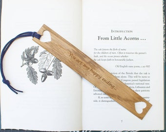 Engraved Oak Bookmark - Hearts