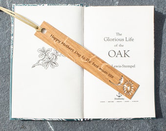 Engraved Oak Bookmark - Flower
