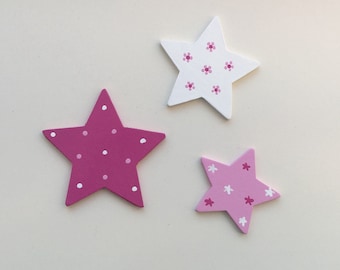 Wooden stars, set of 3 stars - pink - by FLoPHi