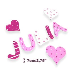 Letras de madera para habitación infantil, regalo de nacimiento, diseño Julia, 7 cm de alto
