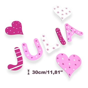 Letras de madera para habitación infantil, regalo de nacimiento, diseño Julia, 30 cm de alto
