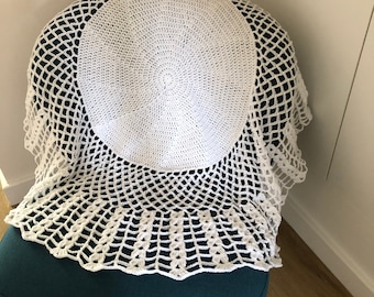 Pure White Crochet Baptism Circular Shawl Blanket