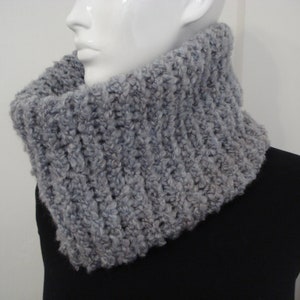 Hand Knitted In Poodle Yarn Grey Neck Warmer Cowl Great Gift image 2