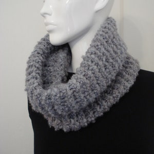 Hand Knitted In Poodle Yarn Grey Neck Warmer Cowl Great Gift image 1