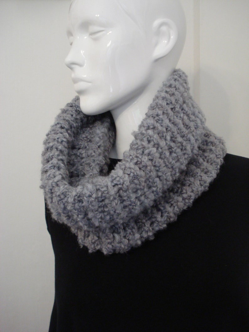 Hand Knitted In Poodle Yarn Grey Neck Warmer Cowl Great Gift image 1