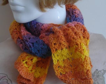 Crochet Multi Colour Scarf Tie With Oranges, Lemons and Purple Colours