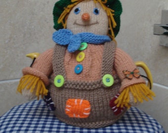 Hand Knitted Scarecrow Tea Cosy: 4-6 Cup Teapot Cover