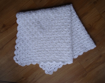 Pure White Crochet Shawl In The German Shell Pattern Or Called The Virus Blanket Really Thick