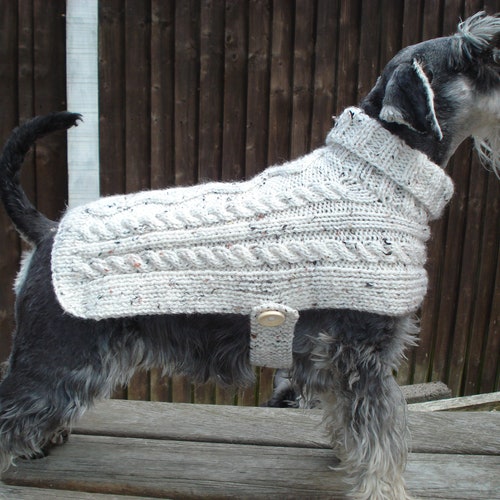Handmade Tweed Small Or Medium Dog Coat Jumper With Buttons And Cables
