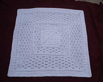 Hand Knitted Pure White Sweet Pea Baby Shawl Blanket
