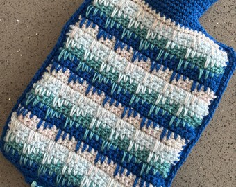 Crochet Hot Water Bottle Cover In Shades Of Blue