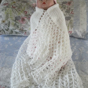 Crochet Baptism Circular Shawl Blanket In Soft Pure White Acrylic Yarn