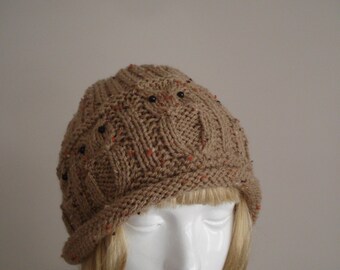 Knitted Brown Owl Beanie Small To Medium Size