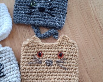 Pair Of Crochet Cat Coffee Cup Holders