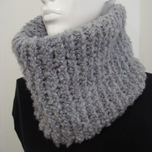 Hand Knitted In Poodle Yarn Grey Neck Warmer Cowl Great Gift image 3