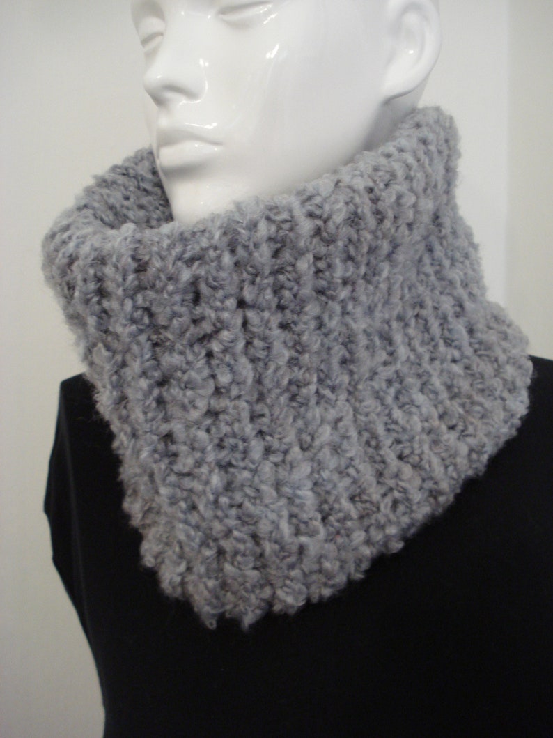 Hand Knitted In Poodle Yarn Grey Neck Warmer Cowl Great Gift image 3