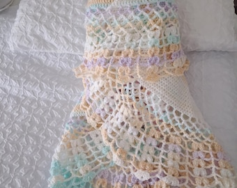 Crochet Circular Shawl White With Pastel Colours Really Pretty