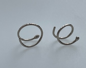 Tiny 18k solid white gold spiral hoop earrings
