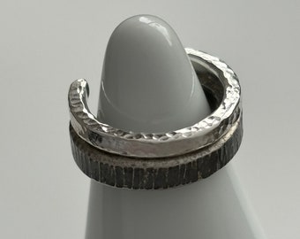 Ear cuffs pair - Oxidised silver textured ear cuff & hammered silver ear cuff - set of two