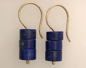 Orecchini Pendenti Naturali In Lapislazzuli 13x18mm, Placcati Oro, Fatti A Mano, Nichel-Free