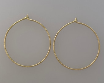 Solid Gold Open Hoop Earrings Hammered Simple 14k Gold Hoops - Etsy