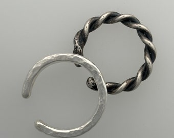 Ear cuff set - Oxidised silver twisted ear cuff & hammered silver ear cuff