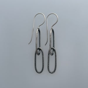 Oxidised silver textured oval link earrings