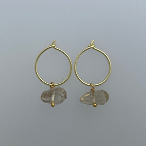 18k gold hoops with faceted lemon quartz