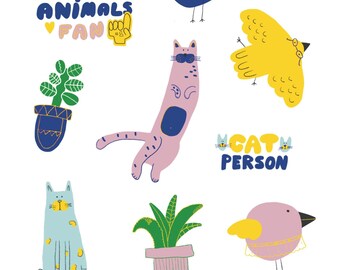 Animal Stickers, Funny Cat Stickers, Bird Stickers, Animal Love Stickers, Laptop stickers, Laptop Decals