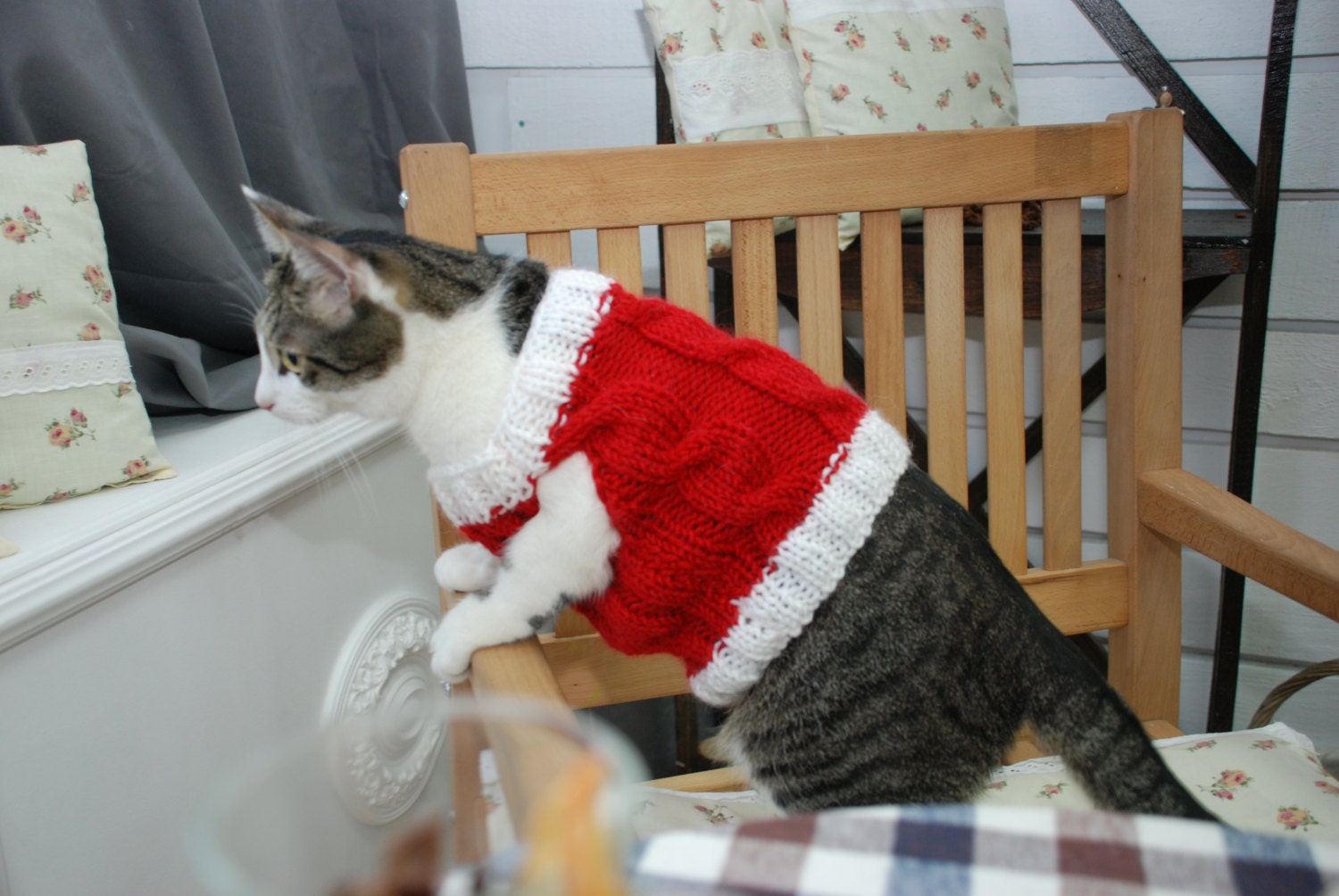 Christmas Cat Vest Red cat clothes Warm cat sweater Knit Etsy