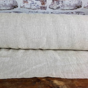 Natural melange beige linen fabric by the meter, organic pure flax fabric, undyed prewashed stonewashed oatmeal linen fabric by the yard