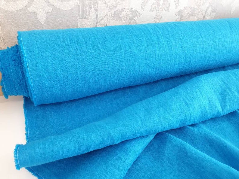 natural soft linen electric bright blue turquoise stonewashed linen fabric by the yard 7oz Washed turquoise linen fabric by the meter