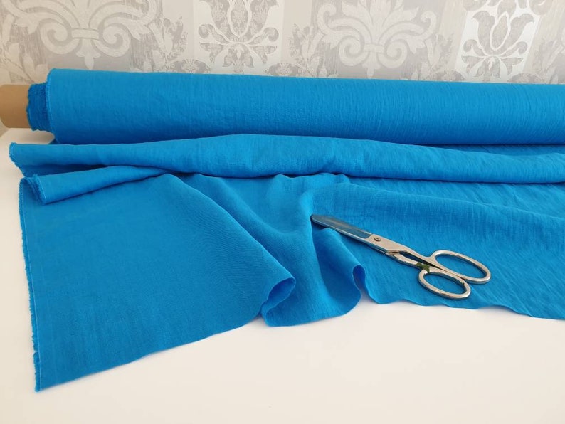 natural soft linen electric bright blue turquoise stonewashed linen fabric by the yard 7oz Washed turquoise linen fabric by the meter