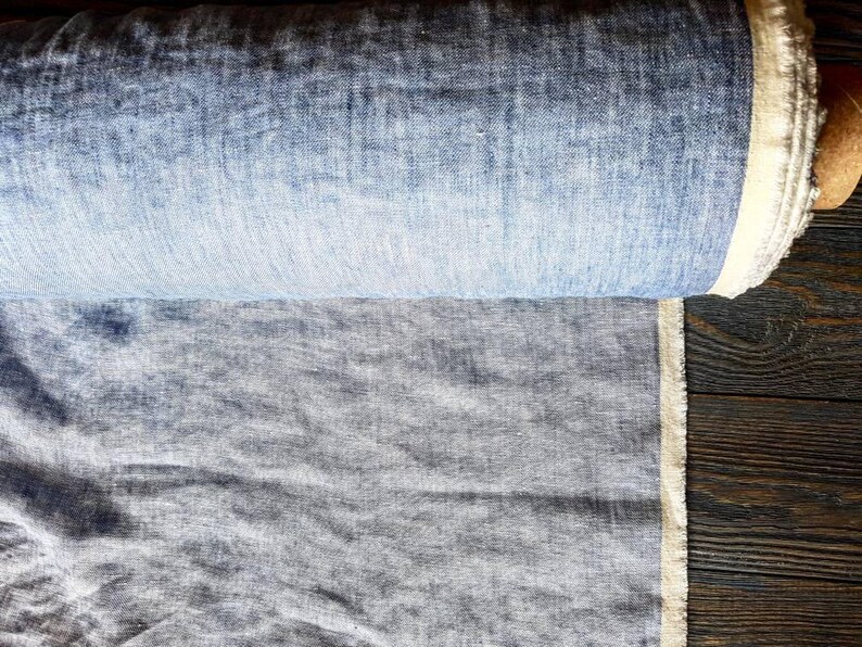 Washed Denim Linen Fabric by the Meter Tissu Au Metre Flax | Etsy