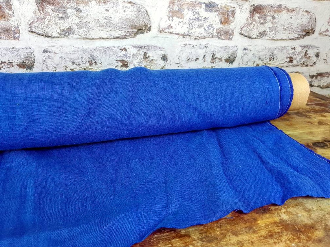 Royal blue linen fabric by the meter washed natural linen Etsy