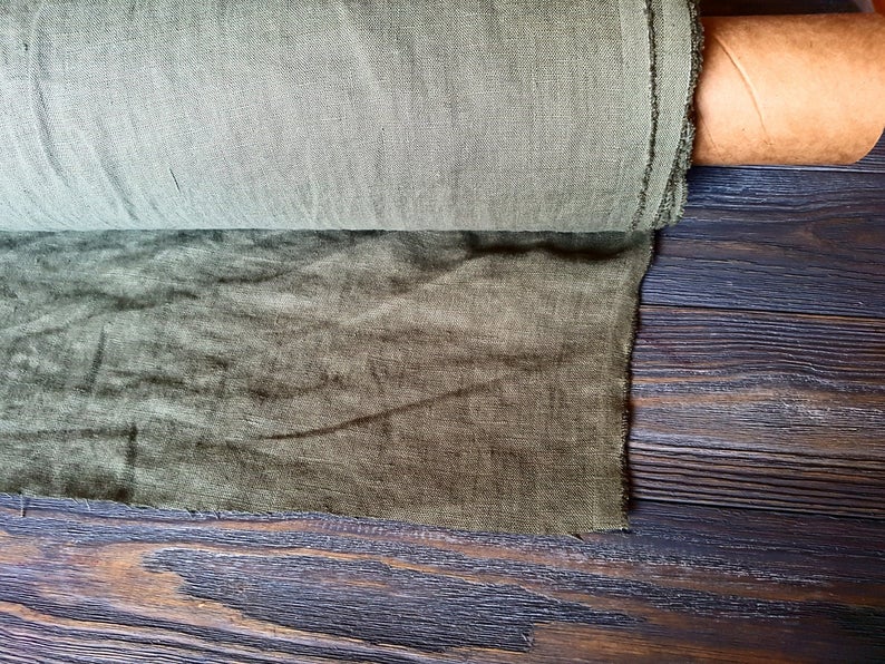 Washed moss green linen fabric by the meter natural linen ...