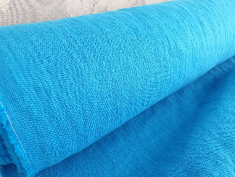 natural soft linen electric bright blue turquoise stonewashed linen fabric by the yard 7oz Washed turquoise linen fabric by the meter