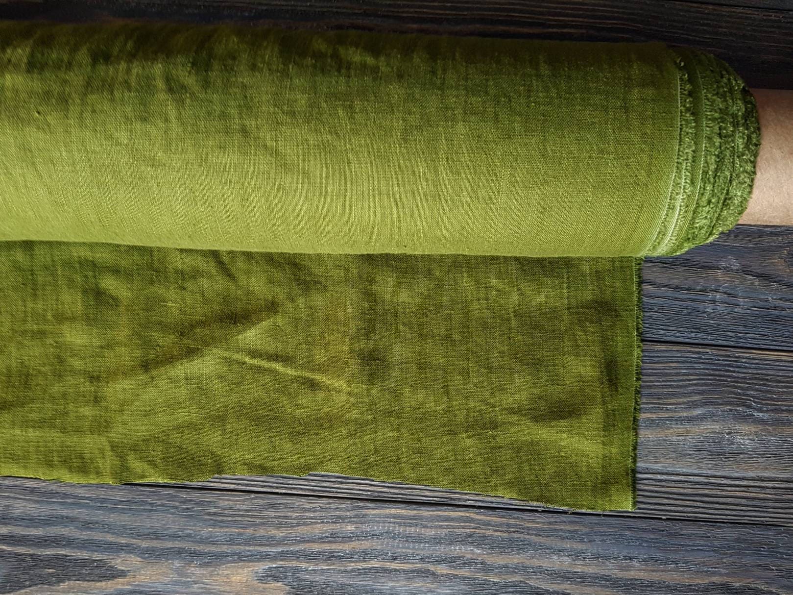 Softened emerald green linen fabric by the meter natural Etsy