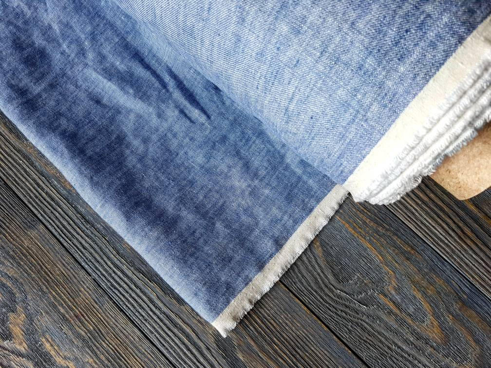 Washed denim linen fabric by the meter tissu au metre flax | Etsy