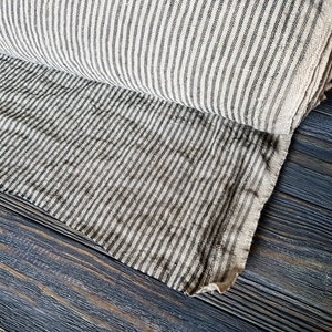 Striped linen fabric by the meter, tissu au metre softened flax fabric with stripes, striped stonewashed linen fabric by the yard 200GSM