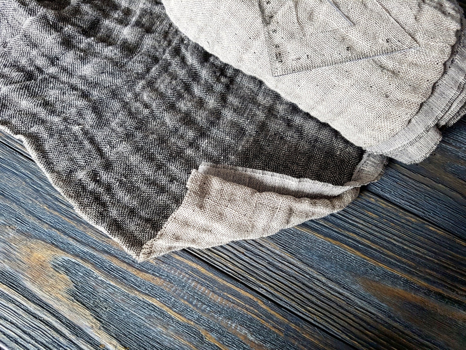 Double sided soft linen fabric by the meter beige black linen Etsy