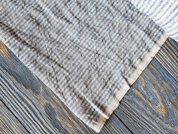 Tissu De Lin Raye Bleu Lave Par Le Metre Tissu Au Metre Tissu Etsy