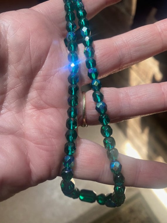 Beautiful blue-green cut glass necklace