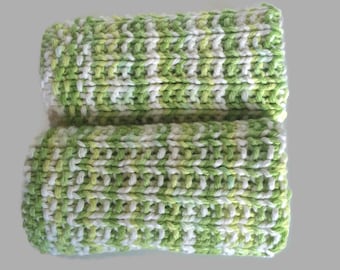 Set of 2 Oversized Knit Dishcloths or Washcloths | Green & White Kitchen Decor | Soft, Absorbent, and Eco-Friendly Dishcloths or Washcloths