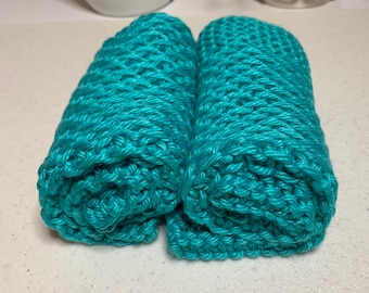 Egyptian cotton washcloth / hand knitted washcloth / handmade gifts / self gifting / self care gift / natural skin care / emerald green