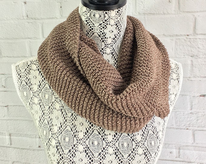 Brown and beige infinity scarf / knit infinity scarf / made in Canada / unisex scarf / ready to ship / Handmade Gift Idea  / knit scarf