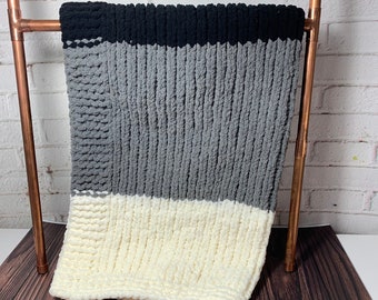 Luxurious Hand Knit Pet Blanket | Black White and Grey Blanket | Gift For Pets or New Pet Parents | Baby Stroller Blanket | Made In Canada