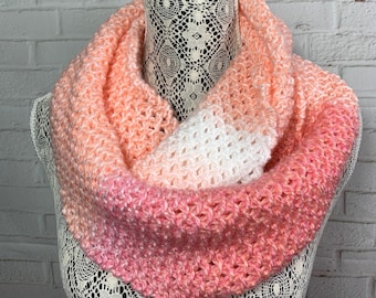 Textured Hand Knit Infinity Scarf | Peach Scarf | Soft & Allergy-Friendly Scarf | Ready to Ship | Lacy Scarf | Handmade Scarf | Scarf Knit